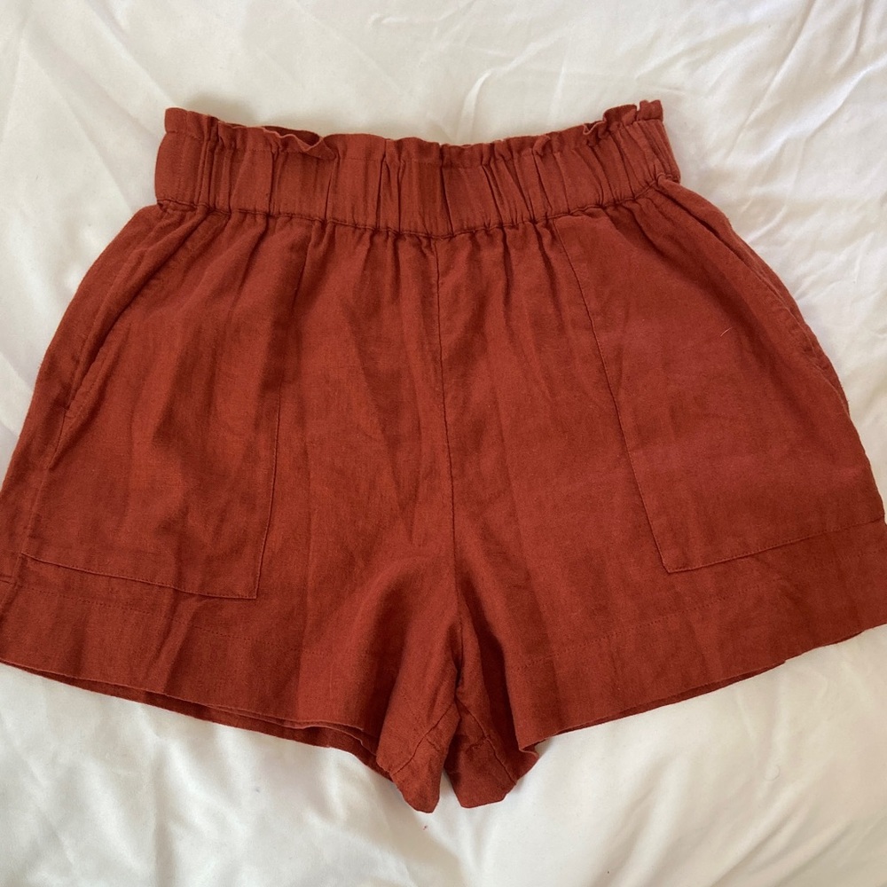 Abercrombie & Fitch Linen Blend High-Waist Paperbag Shorts Rust Color Womans S